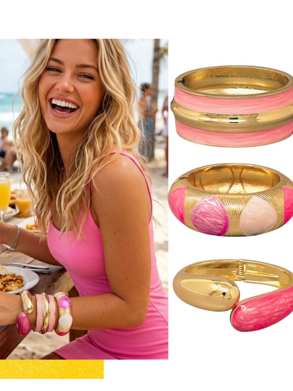 NEW Pink Gold Plated Bangle Bracelets Modern Stackable Statement Summer Party